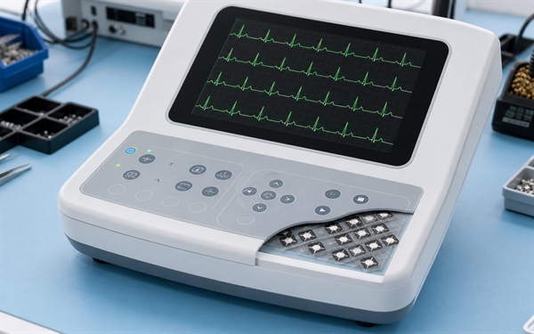 ECG machine control panel using metal dome keypad and dome array cutaway