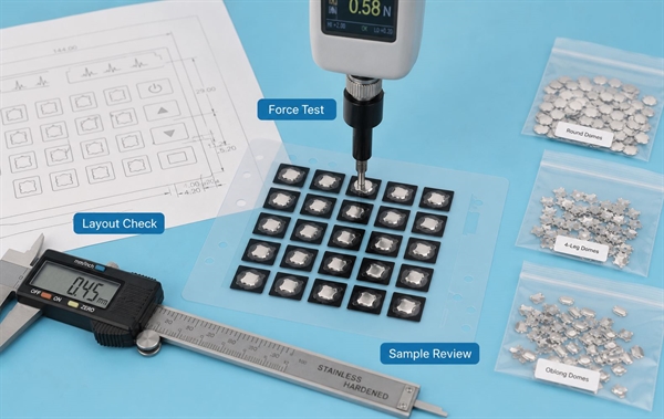 Metal dome array force test layout check and sample review for ECG machine keypad