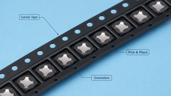 tape and reel packaging for pick and place metal domes