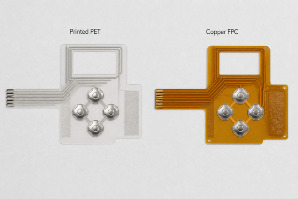 PET printed flexible membrane circuit compared with copper FPC