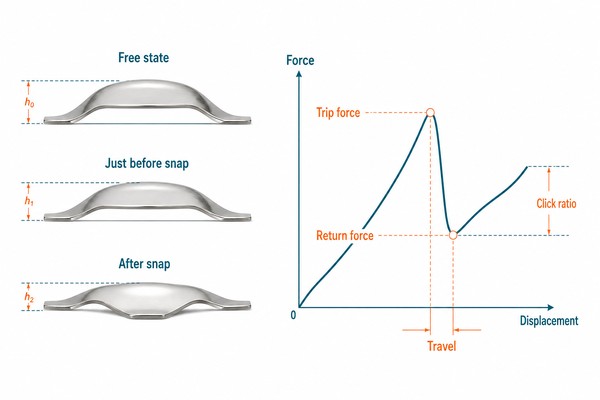 Metal dome trip force return force travel and click ratio