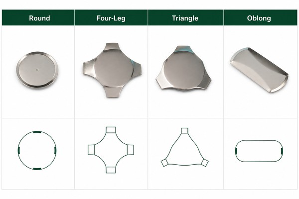 Accurate round four-leg triangle and oblong metal dome shapes