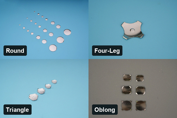 Round, four-leg, triangle and oblong metallic dome shapes