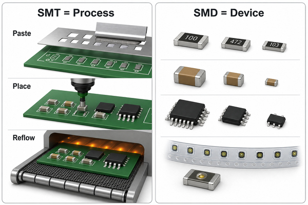 SMT process compared with SMD components