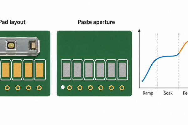SMD dome switch PCB pads, stencil apertures and reflow profile controls