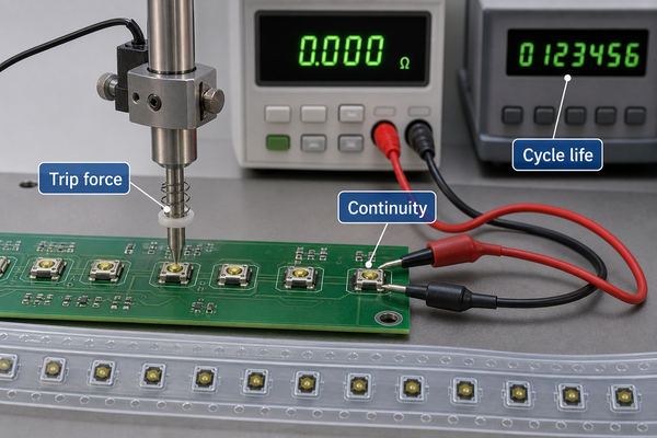 SMD dome switch force, continuity and life-cycle testing