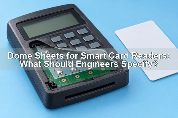 Smart card reader keypad opened to reveal an accurately aligned PET metal dome sheet and PCB contacts