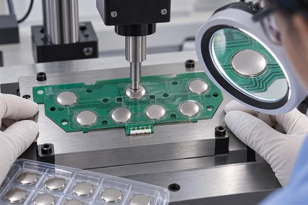 Force and contact testing for membrane switch pads with metal domes