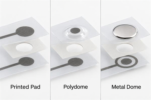 Printed pad, polydome and metal dome membrane switch pad types