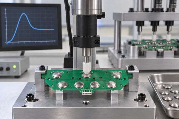 force displacement and life cycle testing for camera metal dome buttons
