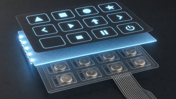 Illustrative illuminated LGF dome array stack for a backlit keypad