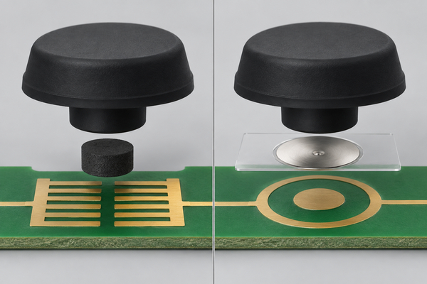 conductive carbon pill and metal dome contact systems under silicone keys