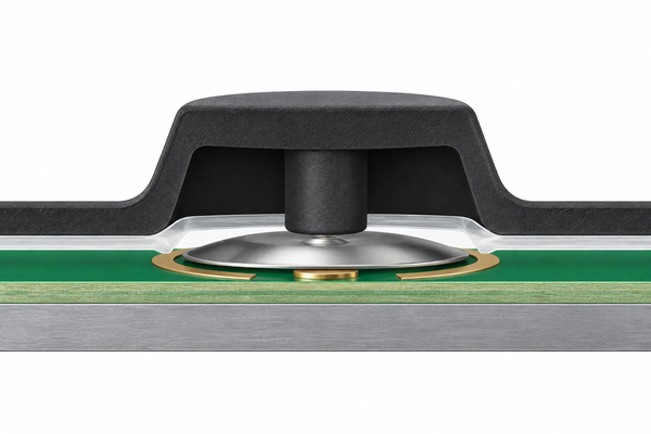 cross section of a silicone key plunger metal dome carrier and PCB contact stack