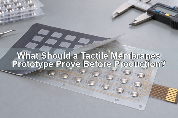 tactile membranes prototype with graphic overlay lifted above a registered round metal dome array