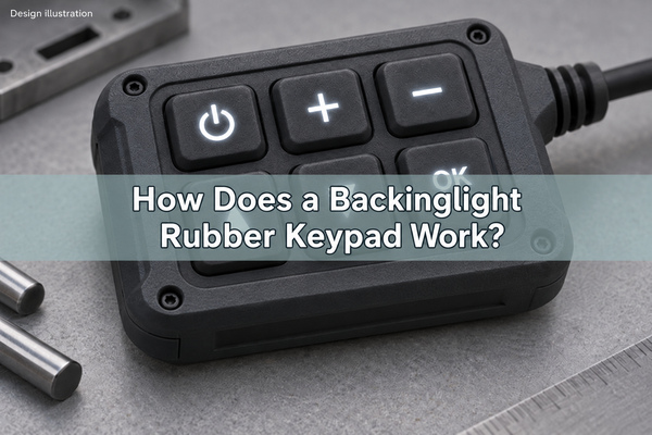 Design illustration of an illuminated silicone rubber keypad with symbol-only lighting