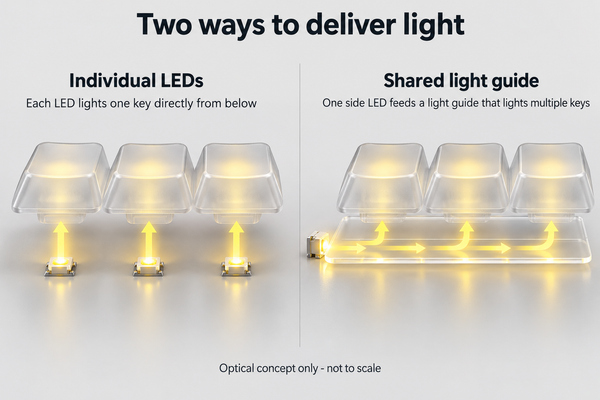 Optical concept comparing individual LEDs with a shared side-lit guide