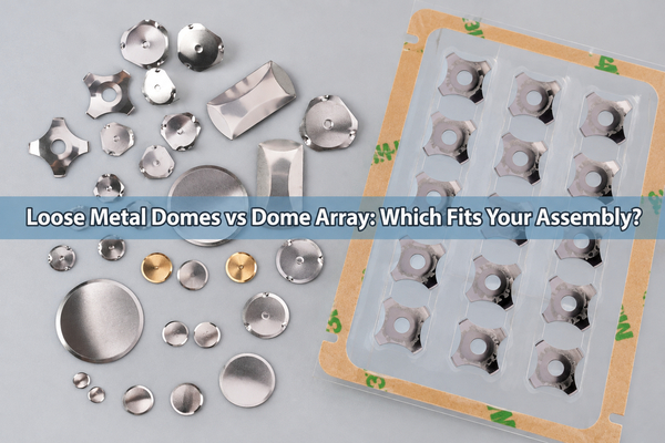 Loose metal domes beside a dome array with the article title