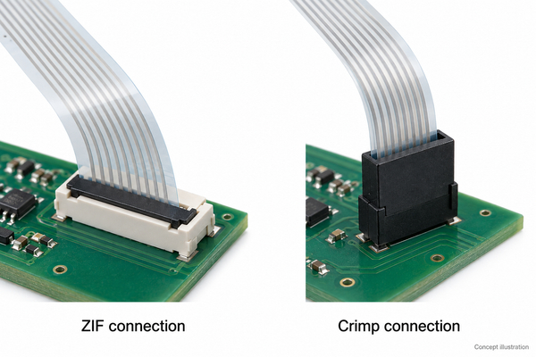 Concept comparison of fully seated ZIF and crimp membrane switch connections