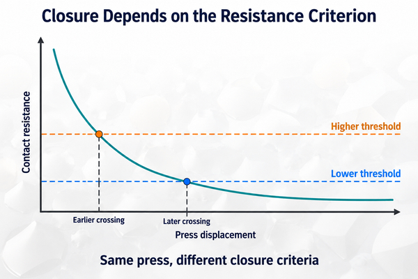 Two resistance thresholds intersecting the same falling resistance curve at different positions