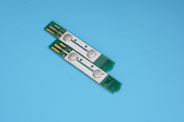 Real metal domes assembled on PCB strips for contact and actuator review