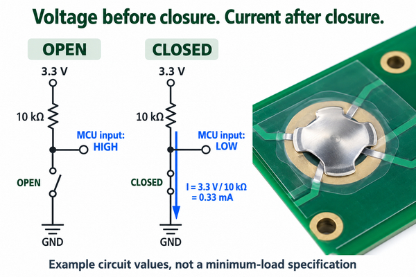Open and closed metal dome input circuits with a 3.3 V supply and 10 kOhm pull-up