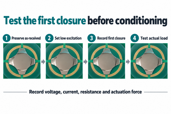 Four-step first-closure test sequence using a shallow four-lobed metal dome